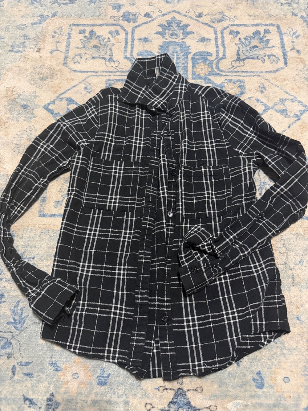 BKE Black Plaid Button-Down Shirt with White Windowpane